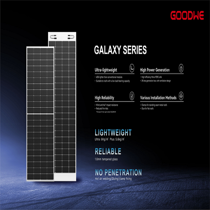Goodwe brand: Tier-1 equipment, Lightweight solar panel suitable with all roofs and aged roof, just around 6Kg/m2